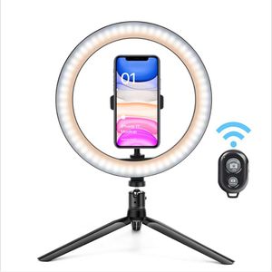 26 cm trådlös Bluetooth -kontroll Selfie LED -ringljus med stativstativ med 3 sminklätten för YouTube Tiktok Video Studio