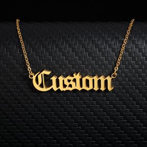 Personalized Old English Custom Name Necklaces For Women Men Gold Silver Color Stainless Steel Chain Pendant Necklace Jewelry247G