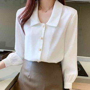 Koszulki jedwabiu Kobiety Satynowe Biały Z Długim Rękawem Bluzka Office Lady Basic Top Plus Size Eleganckie kobiety Bluzki 210427