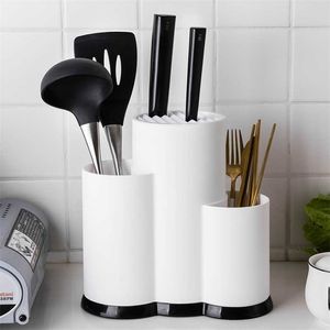 MDZF Sweethome Kitchen Multi-Function Utensil Holder Kniv Block PP Beställningsinställd Dränering Lagring Box Matlagningsverktyg Organizer Rack 211112