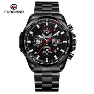 Forsining Fashion Automatic Watch Mens متعدد الوظائف مقاوم للصدأ مقاوم للماء الكامل الساعات العسكرية التلقائية