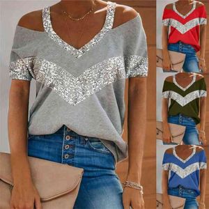 Kuelawear Print V-neck Short Sleeve Womens Tops Summer Fashion Casual Ladies Loose Shirts Pullover T-Shirts Plus Size 210623