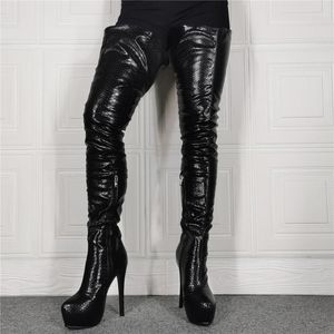 Boots Sexy Women Over Knee High Platform Faux Leather Tall Stilettos Club Party Ladies Shoes Woman Big Size