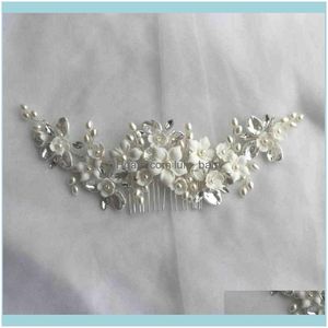 Jewelrysier Color Pearls Jewelry Wedding Hair Comb Ceramic Flower Bridal Headpiece Handmade Women Prom Aessories Drop Delivery 2021 Ljbpl