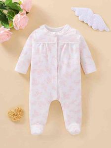 Baby blommig print spets detalj footed jumpsuit hon