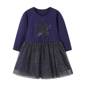 Jumping Meters Princess Party Tutu Dress with Star Cotton Children Autumn Spring Clothing Long Sleeve Toddler Costume 210529