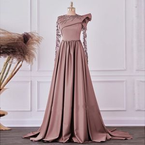 2022 zakurzone różowe unikalne sukienki wieczorowe na ramię formalne eleganckie z długim rękawem imperium klejnotowe klejnot klejnot talia