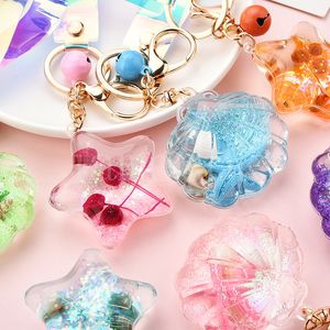 Starfish Keychains Creative Quicksand Sequin Keyring Party Favor Laser Leather Strap Pendant Keychain DD088