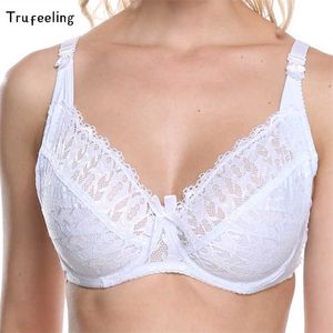 Trufeeling Sexy Women Lace Bra Unlined Push Up Full Coverage Thin Cup Back Closure Breathable Bralette Lingerie Underwear 211110