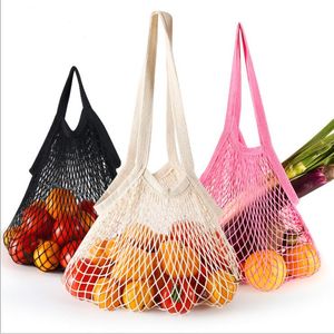 Shopping Bag for Grocery Vegetables Fruits Reusable Shopper Tote Handbags Portable Cotton Net Organizer Pouch Sack Home Storage Bags Short Handle B7798