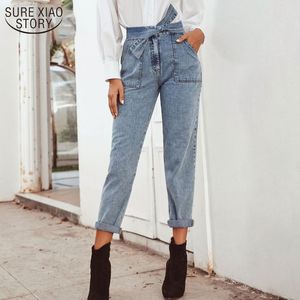 Pantalon Vintage Hohe Taille Gerade Jeans Hose für Frauen Lose Weibliche Denim Gürtel Zipper Damen Streetwear 10522 210508