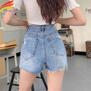 Styl Letni Kobiety Zgrywanie Otwór Denim Ulica Nosić Kobieta Wysoka Talia Mini Krótkie Dżinsy Lady Dna Plus Size Short Mujer 210625