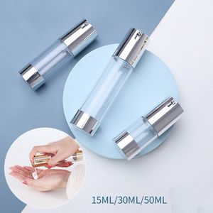 100pcs Airless Pump Bottle 15ml 30ml 50ml Silver Cosmetic Liquid Cream Container Lotion Essence Bottles DH9875