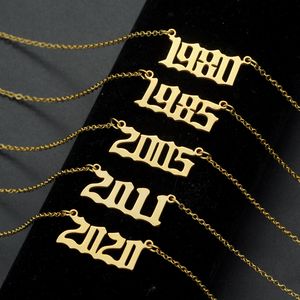 10PCS Letter Birth Year 2010-2020 Necklace Stainless Steel Old English Number Pendant Charm Chain Minimalist Jewelry for Women Birthday Graduation Anniversary
