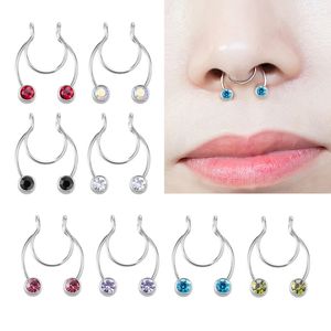 Zircon Fake Nose Ring Clip Stainless Steel Nasal Septum Piercing Horseshoe Sexy Colorful Body Jewelry for Women Non-Pierced