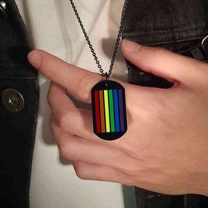 Rainbow LGBT Gay Pride Dog Tag Military Necklace Pendant for Men Woman Stainless Steel Chain Jewelry BFF Gift