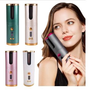 Trådlös Automatisk Hårfärg Portabel USB Uppladdningsbar Roterande Curling Iron Women Girl LCD Display Curly Machine Styling Tool