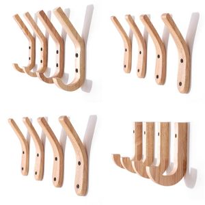 Naturlig Trä Coat Hook Study Väggmonterad Kläder Scarf Hat Bag Förvaring Hanger Hakar 722 R2