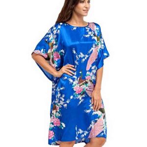 Högkvalitativa kinesiska kvinnor Silk Home Dress Robe Summer Lounge Nightshirt Kortärmad Sleeve Sleepwear Nightgown Plus Storlek 6XL A-073