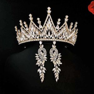 Forsemeven Beyaz Kristal Headdress Gelinlik Aksesuar Gelin Taç Küpe Kadınlar Ile Barok Prenses Taç Tiara JL H1022