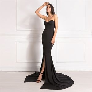 섹시한 Strapless 긴 검은 색 맥시 드레스 프론트 슬릿 맨손으로 붉은 여자의 저녁 여름 밤 가운 파티 출산 드레스 210323