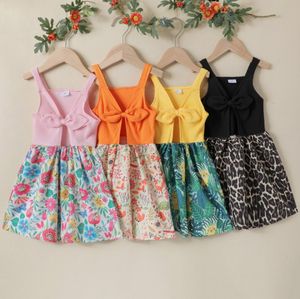 Summer Girl Suckder Bowknot Sukienka Cute Kids Flor Cartoon Fox Party Sukienki Dzieci Zwierząt Print Sundress S1183