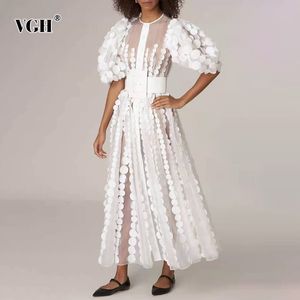 Vgh bohemian stil klänning för kvinnor o nacke petal halv ärm hög midja patchwork appliques designer klänningar kvinnlig kläder