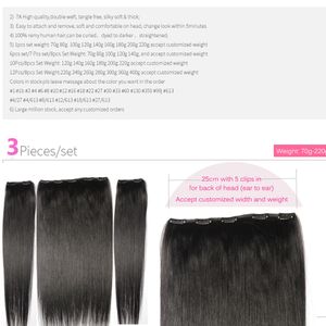 16"-28" Three Pieces Set 180g 100% Brazilian Remy Clip-in Human Hair Extensions 9 Clips 3pcs Natural Straight