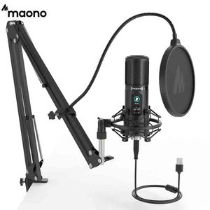 MAONO PM421 USB rophone Podcast de condensador cardioide profesional de 192KHZ/24BIT con silenciador de un solo toque y perilla de ganancia de micrófono