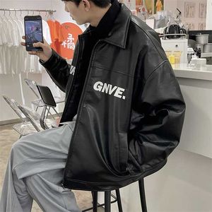 Privathinker Brief Grafik Übergröße Herren Lederjacke Herbst Koreanischer Stil Harajuku Männlicher Wintermantel Hip Hop Streetwear 211111