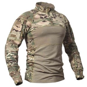 Wojskowa koszulka taktyczna Mężczyźni Camouflage Army Z Długim Rękawem T Shirt Multicam Bawełniana Koszulki Camo Paintball T-shirt Y0323