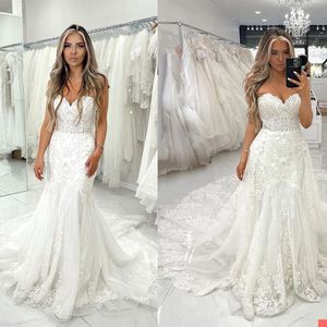 Gorgeous Mermaid Wedding Dresses Bridal Gown Lace Applique Beaded Custom Made Sweep Train Sweetheart Neckline Plus Size vestidos de novia mariee