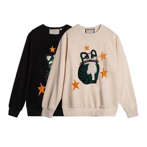 21SS A&W Womens Casual Sweatshirts Round Neck Long Sleeve Clothes with Cute Cat Pattern Decorated with Stars Two Colors