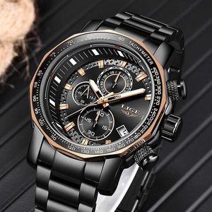 Relógio dos homens Lige Moda Mens Relógios Top Marca de Luxo Todos os Aço Big Dial Clock Masculino Militar Militar À Prova D 'Água Esporte relógio para homens 210527