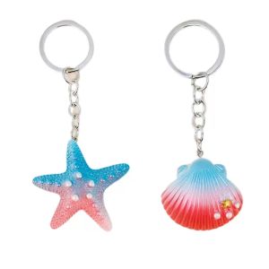 Keychain Starfish Natural e Shell Resina Chave Chave Acessórios de moda DIY Decorações de suspensão