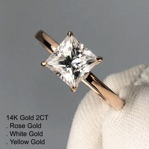 Cluster Rings K Rose Gold Moissanite Diamond Ring Kvinnor Princess Cut Square Wedding Party Engagement Anniversary Ct D Färg