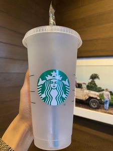 Sirena dea starbucks 24oz/710 ml tazze di plastica tumbule riutilizzabile limpida bevendo a forma di pilastro inferiore a forma di coperchio tazze di paglia