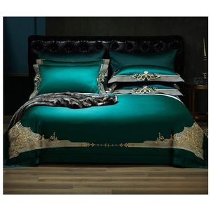 Lyx 1000TC Egyptisk bomull Kunglig sängkläder Ställ in Europa Premium Chic Broderi Duvet Cover Bed Sheet US Queen King Size 210721