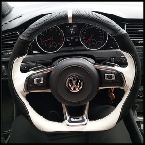 DIY Carro Personalizado Hand-Sewn Steering Cover para Volkswagen Jetta Sagitar Magotan Polo Lamando Sciricco Golf7 Respirável