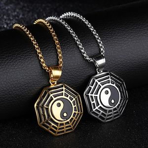 Wholesale tai necklace resale online - Pendant Necklaces Hip Hop Rock Gold Color Stainless Steel Yin Yang Taiji Tai Chi Geometric Round Necklace For Men Jewelry