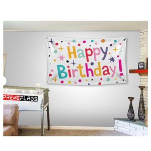 Happy Birthday-Flaggen, 90 x 150 cm, 100D-Polyester-Banner, Innen- und Außendekoration, lebendige Farben, hohe Qualität, mit zwei Messingösen