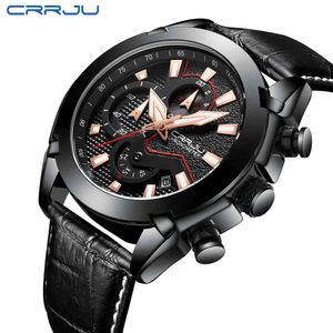 reloj hombre CRRJU watches Luxury Calander Business Watch Mens Chronograph Sport Leather Watches Men's Luminous Quartz watch 210517