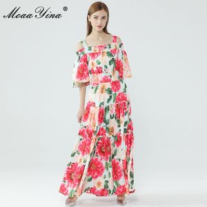 ファッションドレス夏の女性のドレス花柄のプリントボヘミアバケーションマキシドレス210524