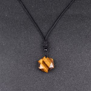 Hängsmycke Halsband Star av David Natural Energy Stone Black Obsidian Tiger Eye Amulet Pendants Lovers Smycken Gift