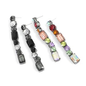 Orecchini pendenti a goccia lunga con strass quadrati geometrici multicolori lucidi Gioielli in cristallo di alta qualità per le donne
