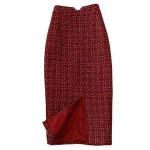 Höst och vinter Kvinnors mittlängd Plaid Woolen Skirt High Waist Bag Hip Tweed Quality 210527