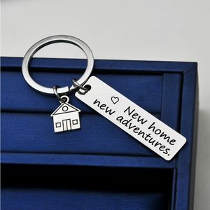 Brev Hem ID Tag Key Rings Rostfritt Stål Keychain Hållare Väska Hänger för Kvinnor Mäns Mode Smycken Kommer och Andy