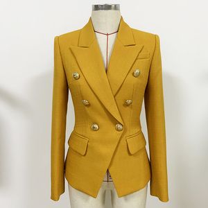 Classic Style Top Quality Original Design Women's Double-Breasted Blazer Slim Jacket Metal Buckles Tan Blazers Hemp&Cotton Blended Yarn Coat