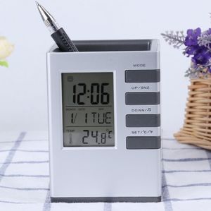 Multi-functional pen holder perpetual calendar clock creative office supplies backlight display electronic clock Pencil Cases