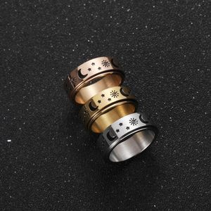 Eheringe Hohe Qualität Titan Stahl Sun Star Dekompression Ring Männer Frauen Rotierenden Mond Glatte Farbe Mode Paar Schmuck